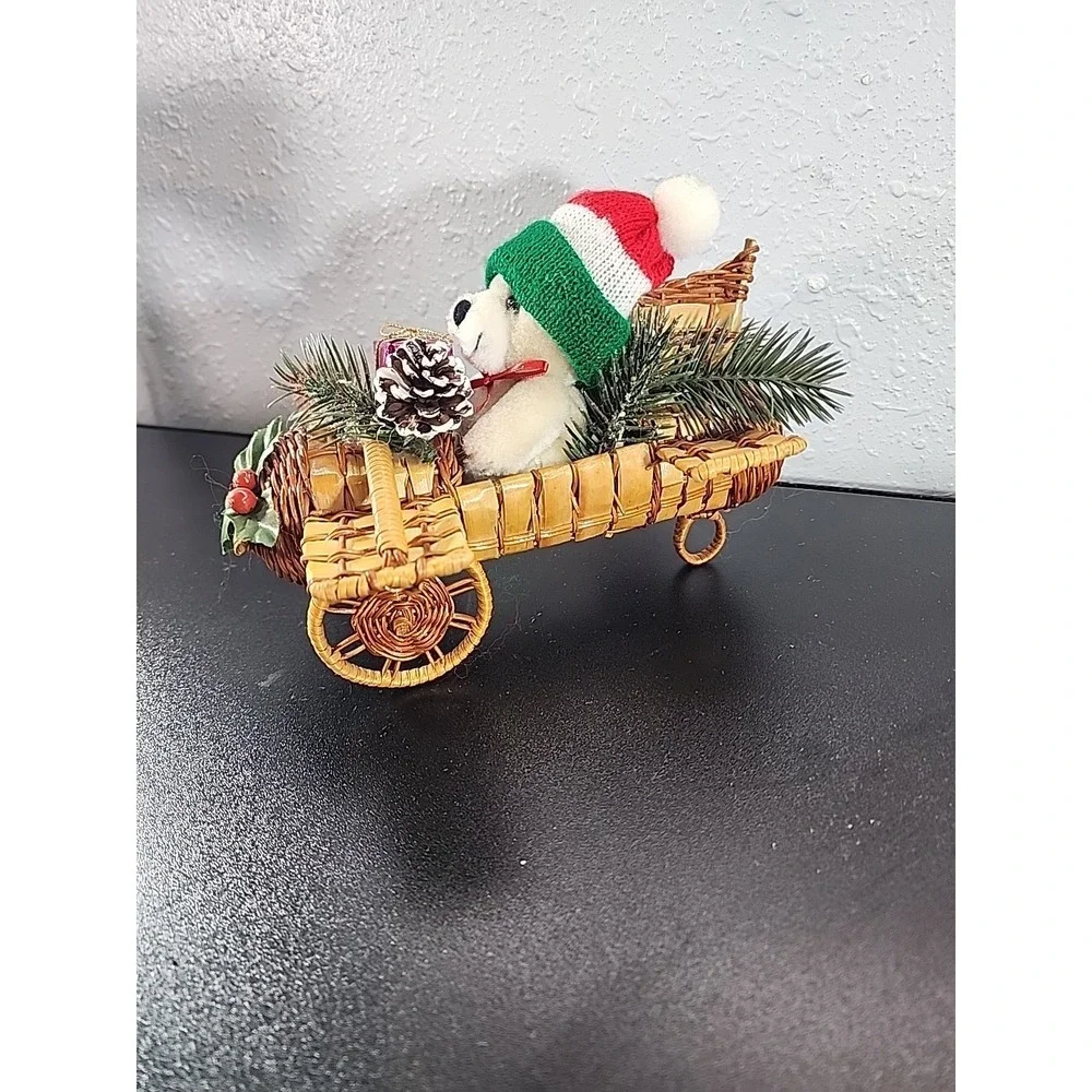Vintage‎ Wicker Santa Claus Airplane Christmas Decoration Teddy Bear